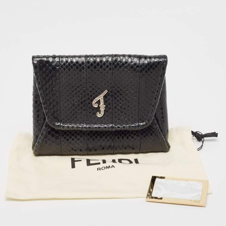 Pre Owned Fendi Black Ayers Flap Clutch