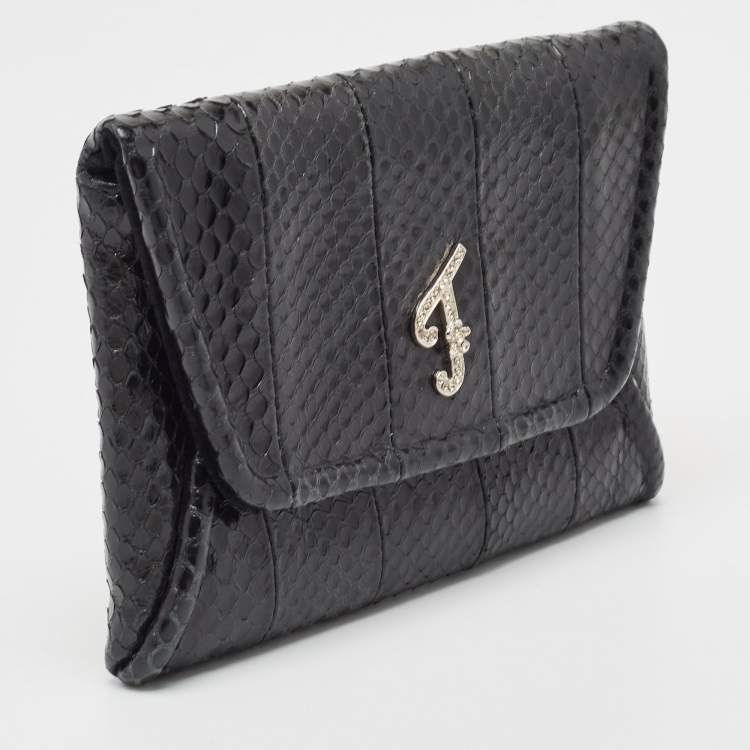 Pre Owned Fendi Black Ayers Flap Clutch