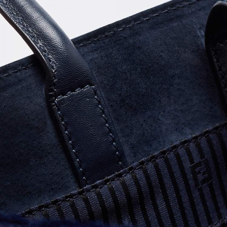Pre Owned Fendi Navy Blue Patent, Leather and Calfhair Large Studded 2jours Tote