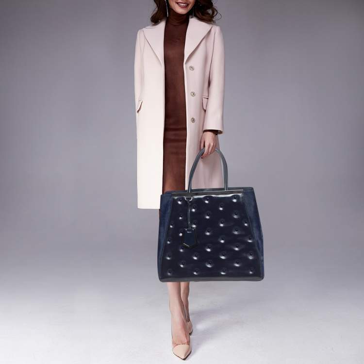 Pre Owned Fendi Navy Blue Patent, Leather and Calfhair Large Studded 2jours Tote