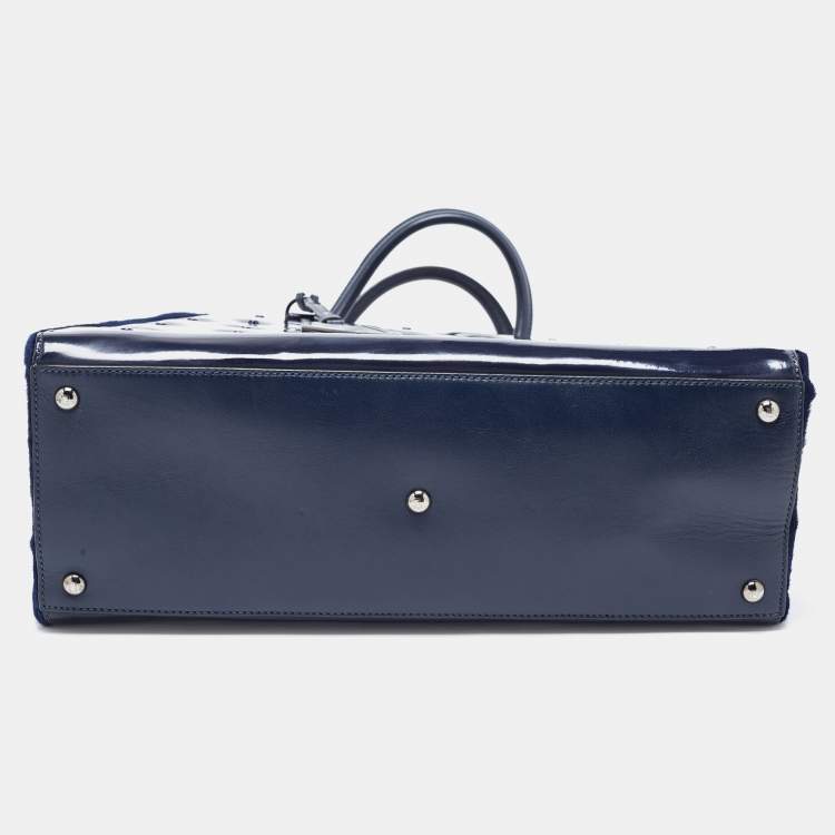 Pre Owned Fendi Navy Blue Patent, Leather and Calfhair Large Studded 2jours Tote