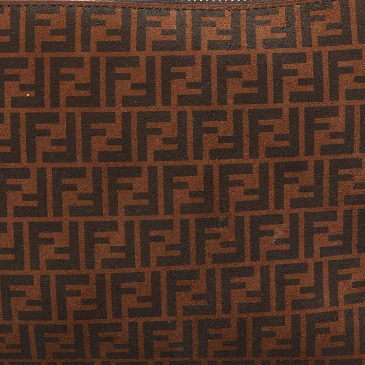 Pre Owned Fendi Tobacco Zucca Suede Flat Zip Pouch