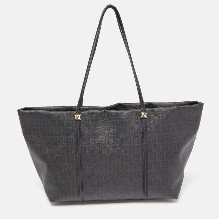 Pre Owned Fendi Black Zuchinno Coated Canvas and Leather Roll Tote