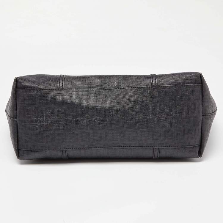 Pre Owned Fendi Black Zuchinno Coated Canvas and Leather Roll Tote