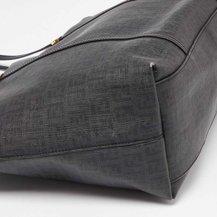 Pre Owned Fendi Black Zuchinno Coated Canvas and Leather Roll Tote
