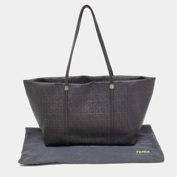 Pre Owned Fendi Black Zuchinno Coated Canvas and Leather Roll Tote