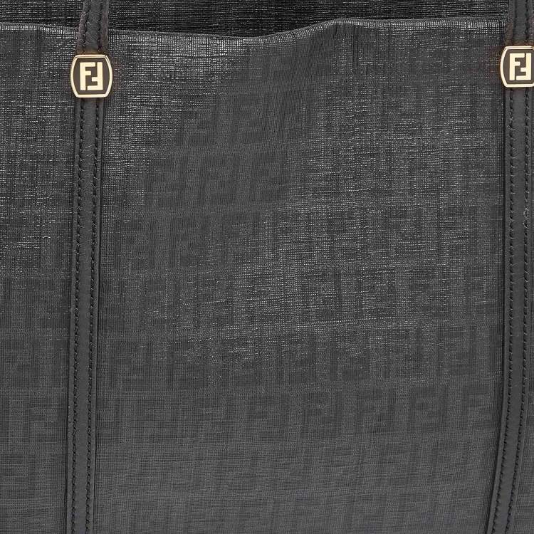 Pre Owned Fendi Black Zuchinno Coated Canvas and Leather Roll Tote