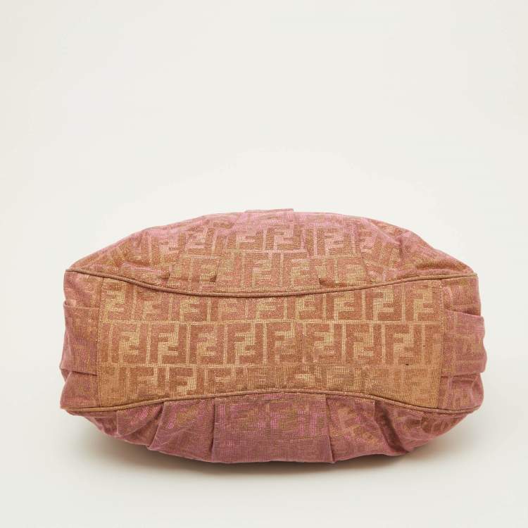 Pre Owned Fendi Holographic Zucca Lurex Fabric and Leather Large Mia Hobo