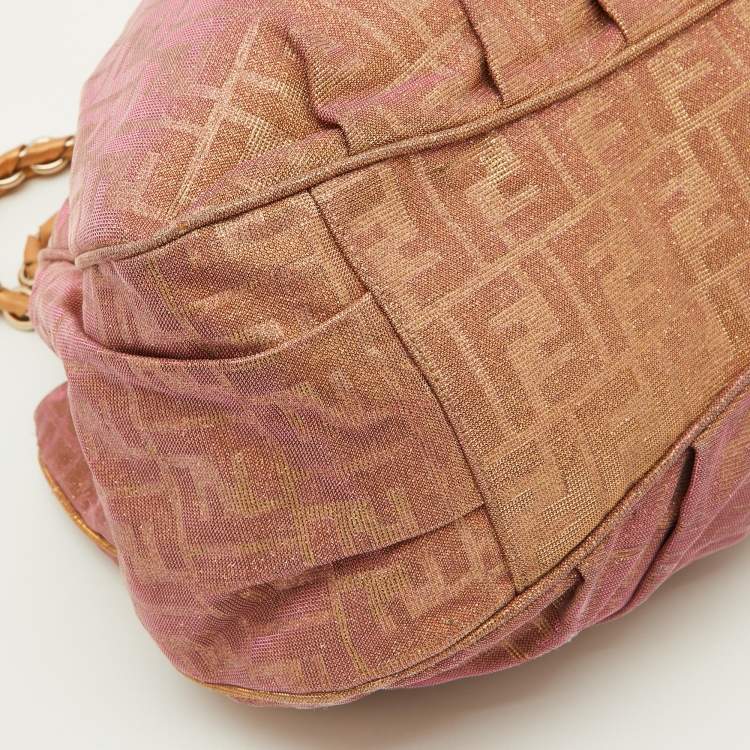 Pre Owned Fendi Holographic Zucca Lurex Fabric and Leather Large Mia Hobo