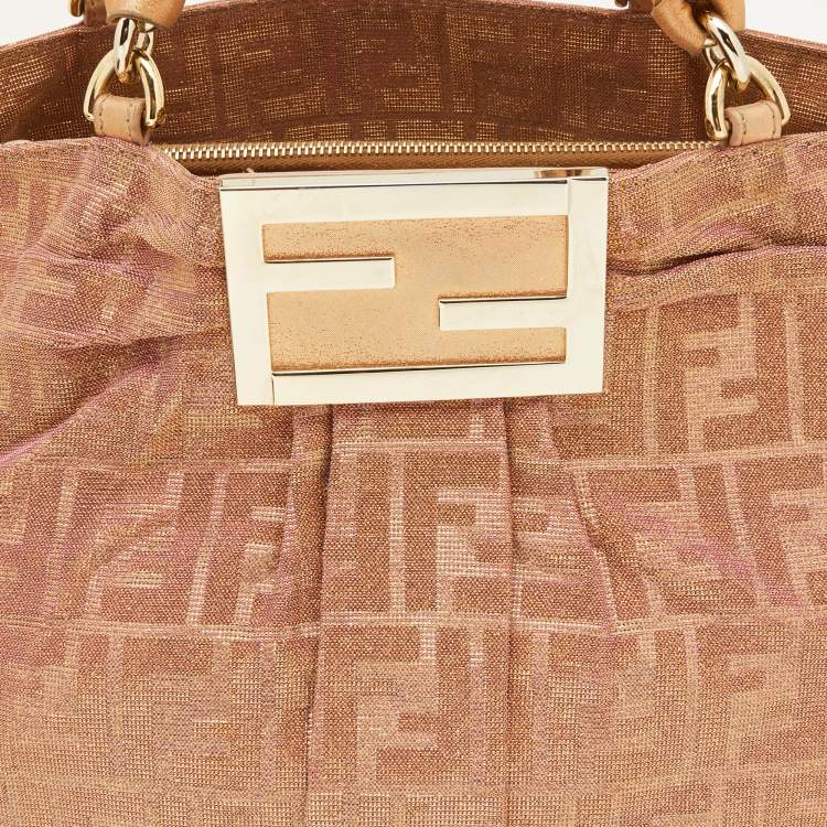 Pre Owned Fendi Holographic Zucca Lurex Fabric and Leather Large Mia Hobo