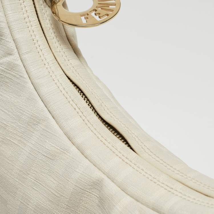 Pre Owned Fendi White/Grey Zucca Coated Canvas and Leather Chef Chain Hobo