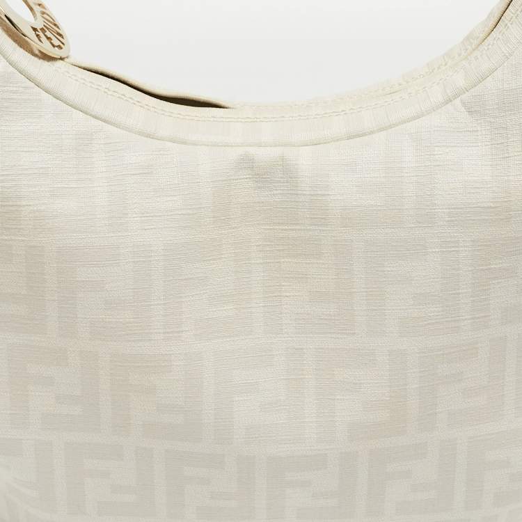 Pre Owned Fendi White/Grey Zucca Coated Canvas and Leather Chef Chain Hobo