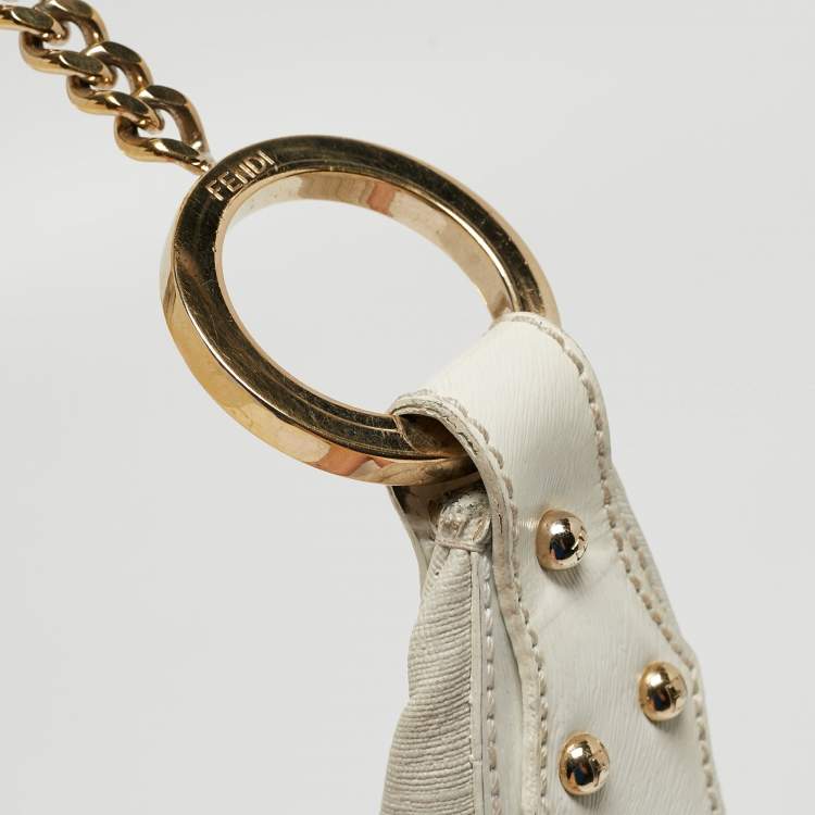 Pre Owned Fendi White/Grey Zucca Coated Canvas and Leather Chef Chain Hobo