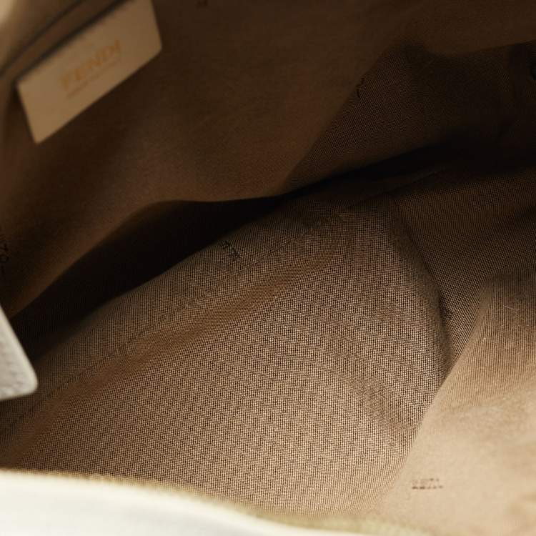 Pre Owned Fendi White/Grey Zucca Coated Canvas and Leather Chef Chain Hobo