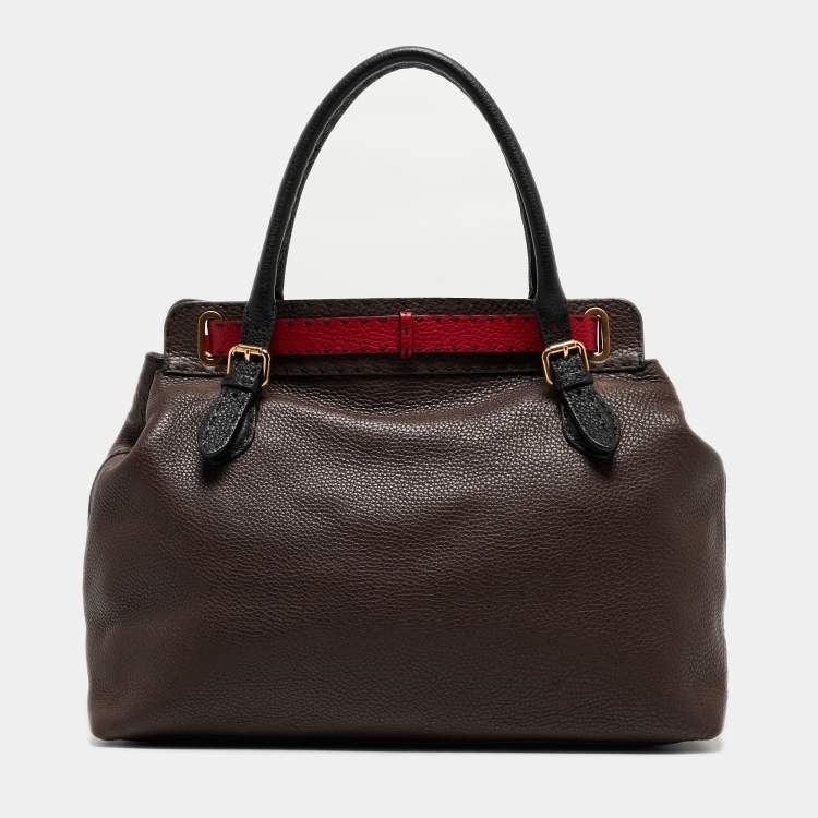 Pre Owned Fendi Tricolor Selleria Leather Large Villa Borghese Tote 
