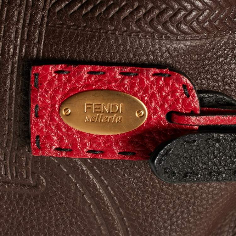 Pre Owned Fendi Tricolor Selleria Leather Large Villa Borghese Tote 