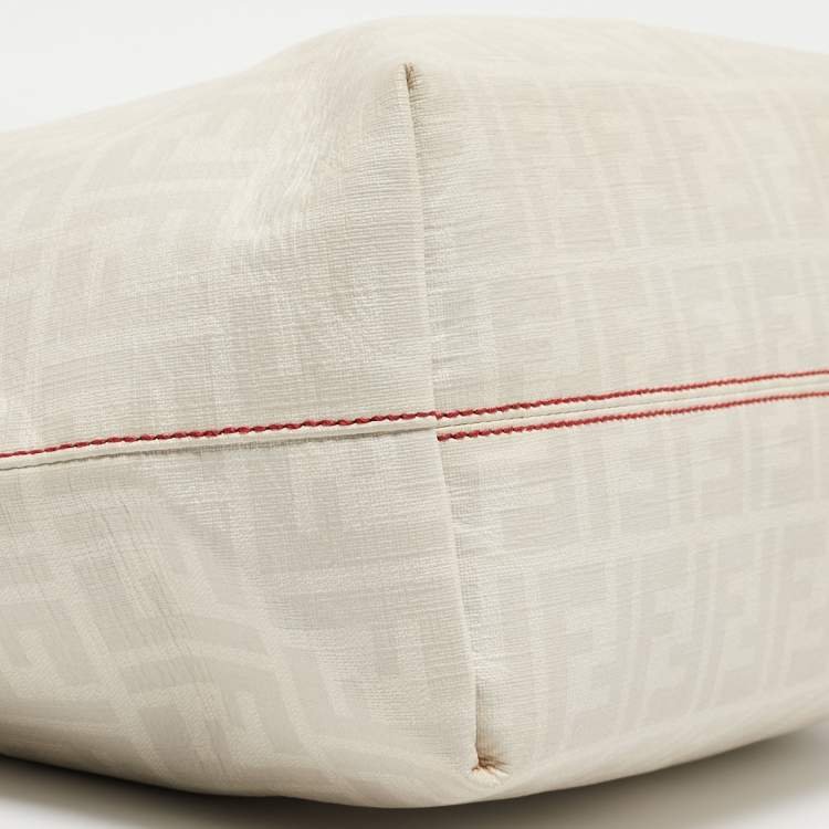 Pre Owned Fendi White/Grey Zucca Coated Canvas and Leather Large Roll Tote