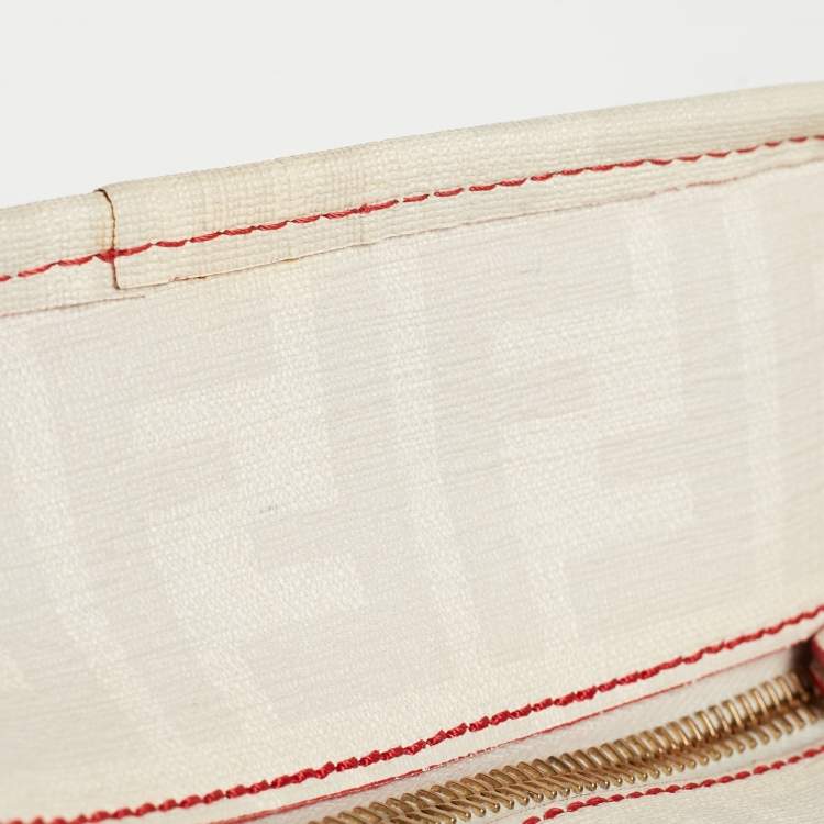 Pre Owned Fendi White/Grey Zucca Coated Canvas and Leather Large Roll Tote
