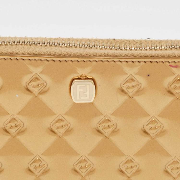 Pre Owned Fendi Gold Embossed Patent Leather Fendilicious Continental Wallet