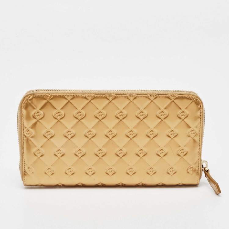 Pre Owned Fendi Gold Embossed Patent Leather Fendilicious Continental Wallet