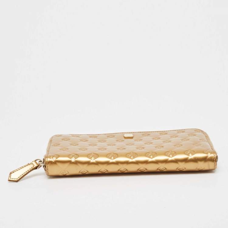 Pre Owned Fendi Gold Embossed Patent Leather Fendilicious Continental Wallet
