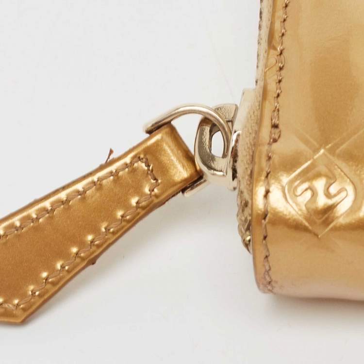 Pre Owned Fendi Gold Embossed Patent Leather Fendilicious Continental Wallet