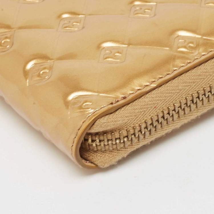 Pre Owned Fendi Gold Embossed Patent Leather Fendilicious Continental Wallet