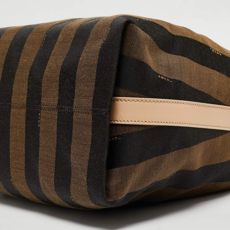 Pre Owned Fendi Tobacco/Black Canvas and Leather Large Pequin Striped Hobo