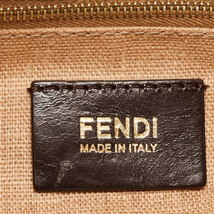 Pre Owned Fendi Tobacco/Black Canvas and Leather Large Pequin Striped Hobo
