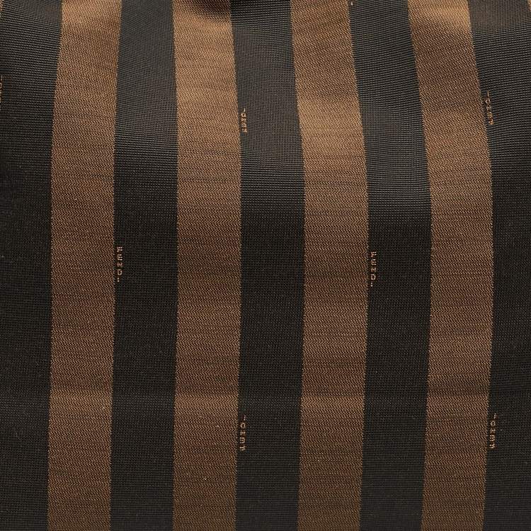 Pre Owned Fendi Tobacco/Black Canvas and Leather Large Pequin Striped Hobo