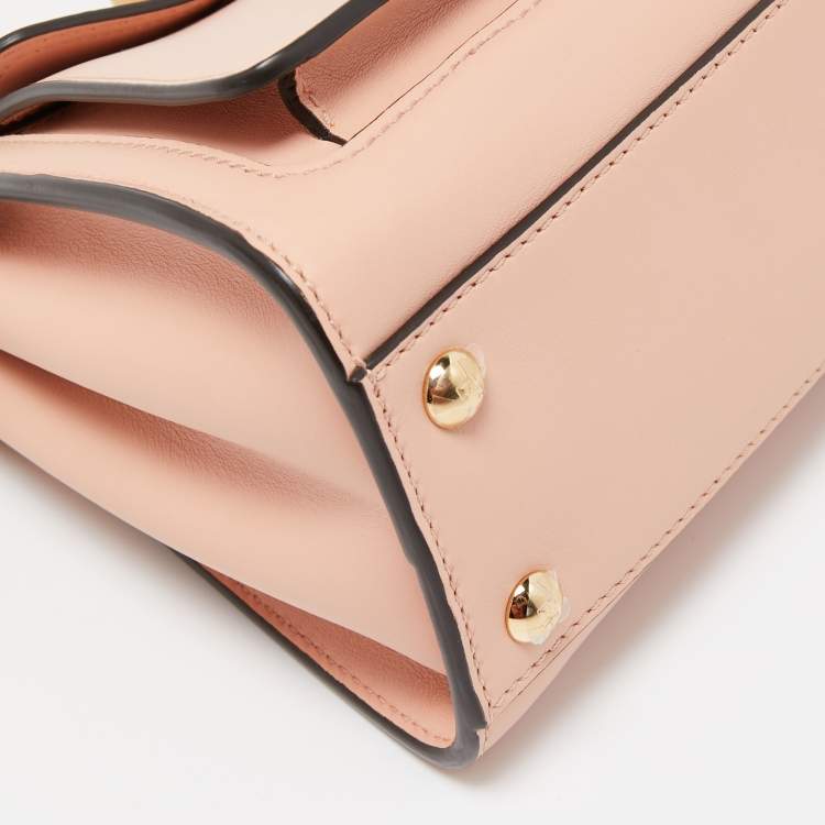 Pre Owned Fendi Light Pink Leather Mini Front Pocket Peekaboo Top Handle Bag