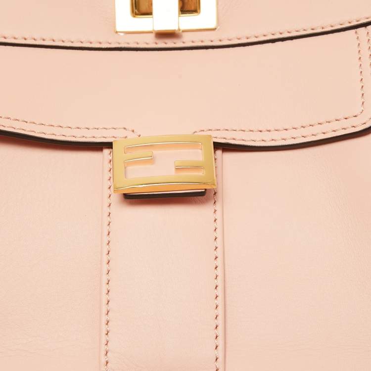 Pre Owned Fendi Light Pink Leather Mini Front Pocket Peekaboo Top Handle Bag