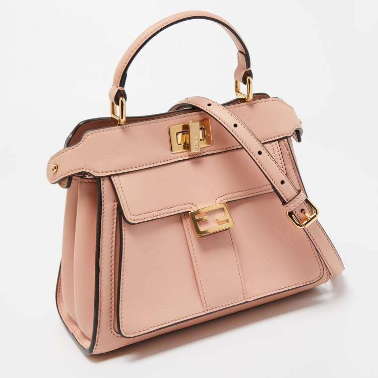 Pre Owned Fendi Light Pink Leather Mini Front Pocket Peekaboo Top Handle Bag