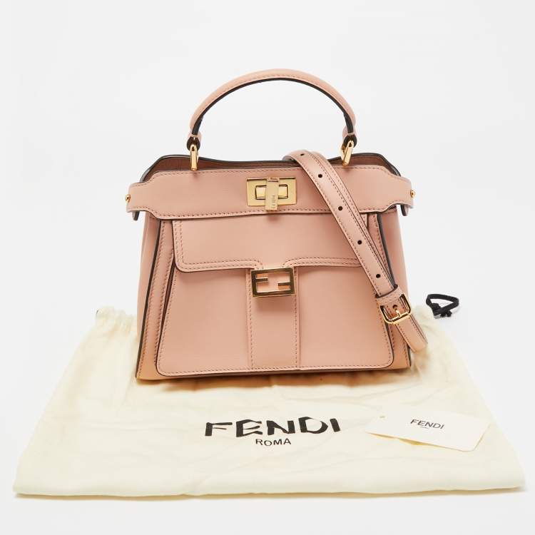 Pre Owned Fendi Light Pink Leather Mini Front Pocket Peekaboo Top Handle Bag