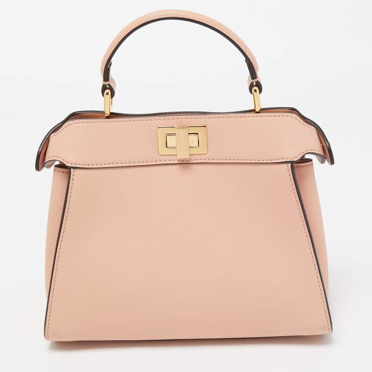 Pre Owned Fendi Light Pink Leather Mini Front Pocket Peekaboo Top Handle Bag