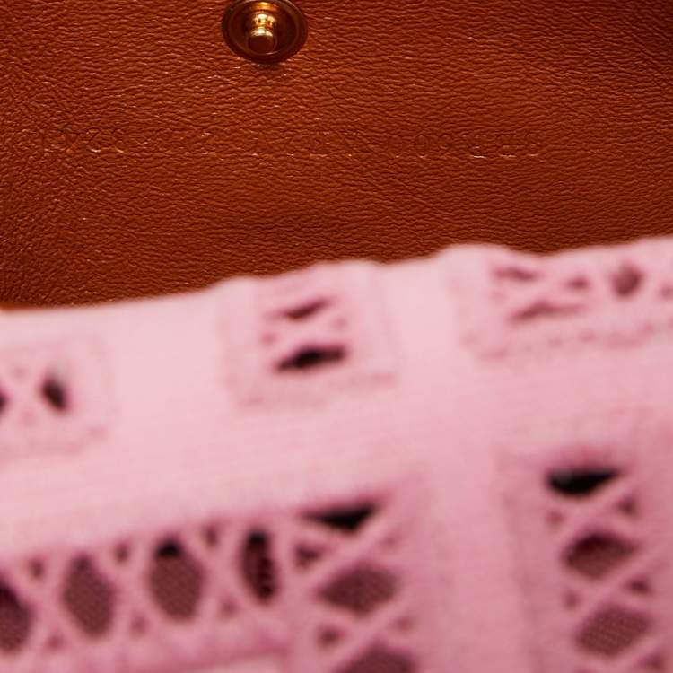 Pre Owned Fendi Pink FF Openwork Embroidered Canvas Medium Baguette Bag