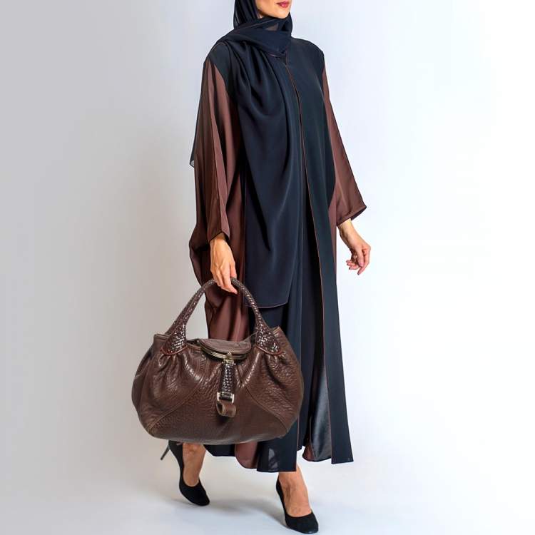 Pre Owned Fendi Brown Pebbled Leather Spy Bag