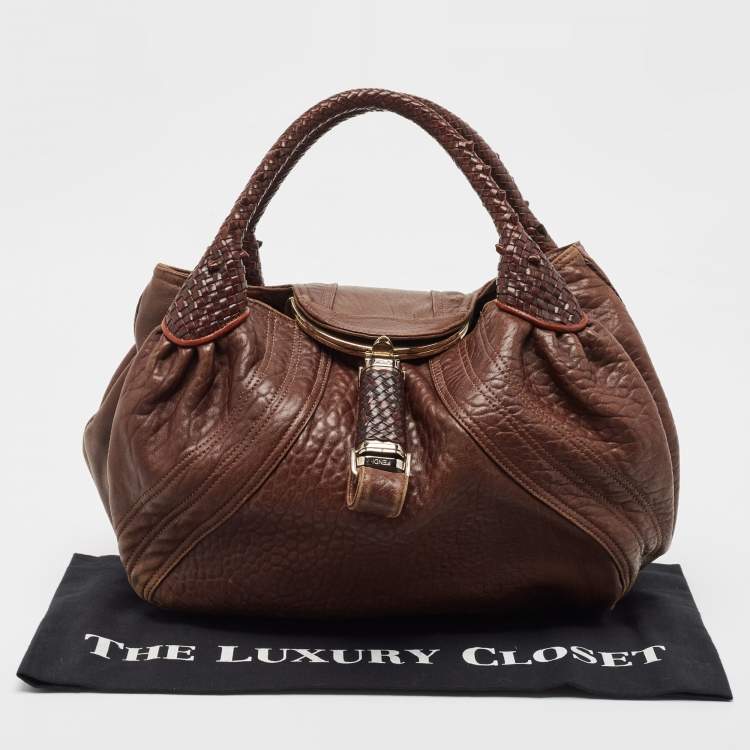 Pre Owned Fendi Brown Pebbled Leather Spy Bag