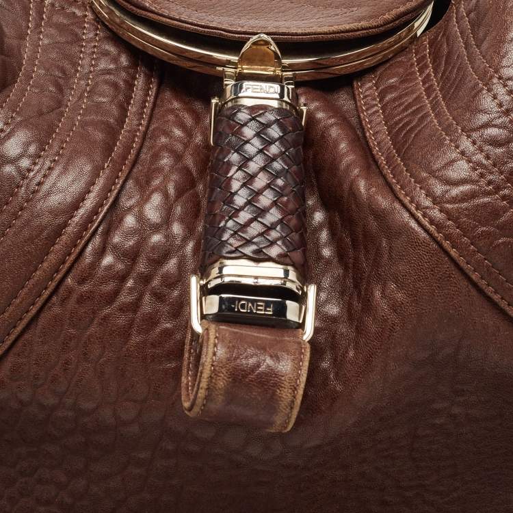 Pre Owned Fendi Brown Pebbled Leather Spy Bag