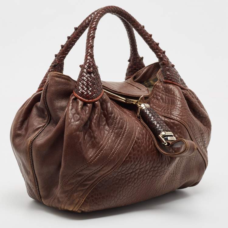 Pre Owned Fendi Brown Pebbled Leather Spy Bag