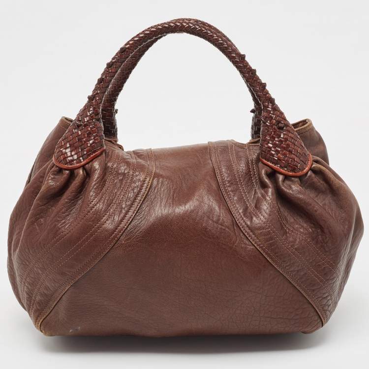 Pre Owned Fendi Brown Pebbled Leather Spy Bag