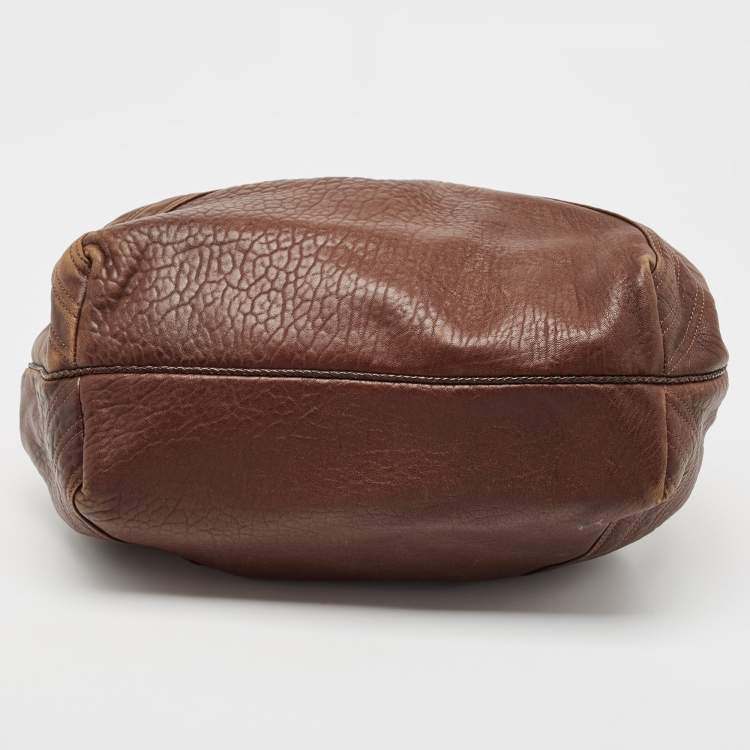 Pre Owned Fendi Brown Pebbled Leather Spy Bag