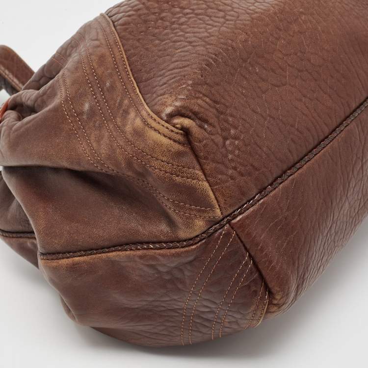 Pre Owned Fendi Brown Pebbled Leather Spy Bag