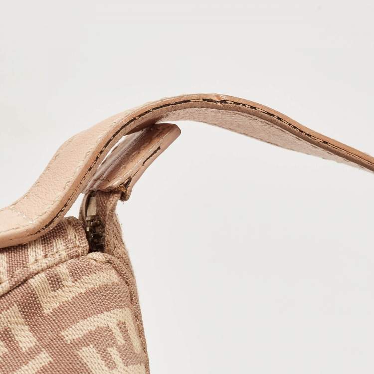 Pre Owned Fendi Beige Zuchinno Canvas and Leather Pochette Bag