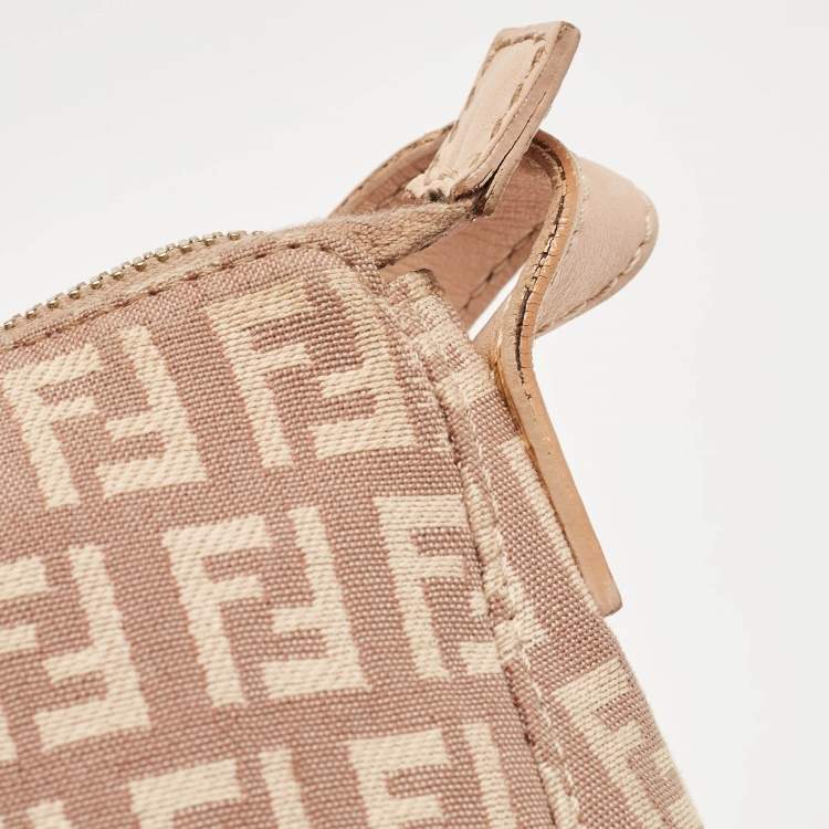 Pre Owned Fendi Beige Zuchinno Canvas and Leather Pochette Bag