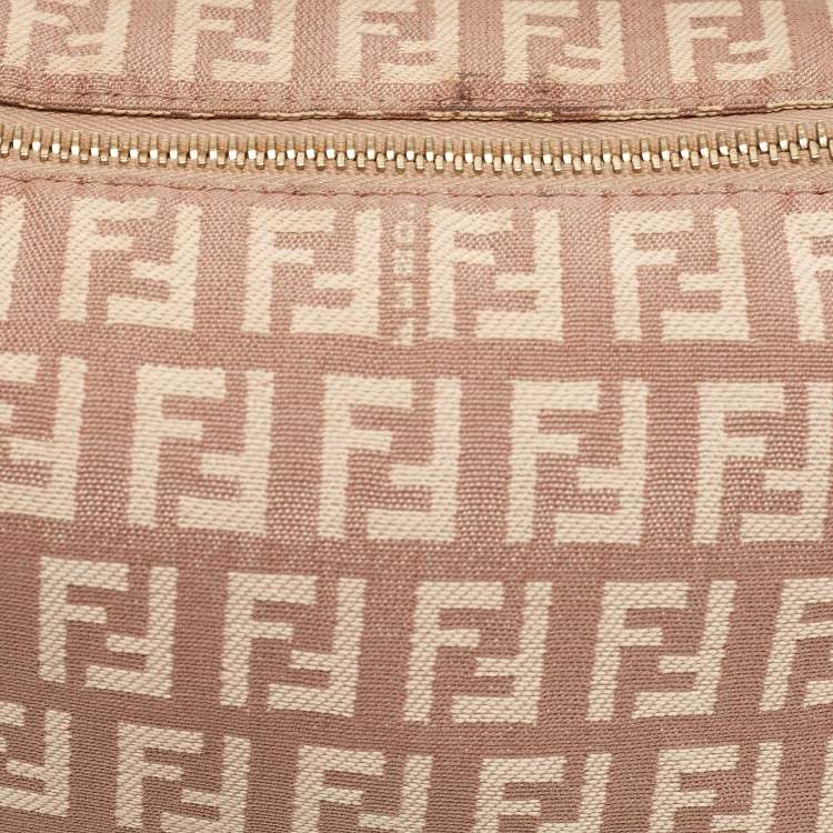 Pre Owned Fendi Beige Zuchinno Canvas and Leather Pochette Bag