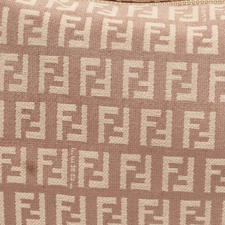 Pre Owned Fendi Beige Zuchinno Canvas and Leather Pochette Bag