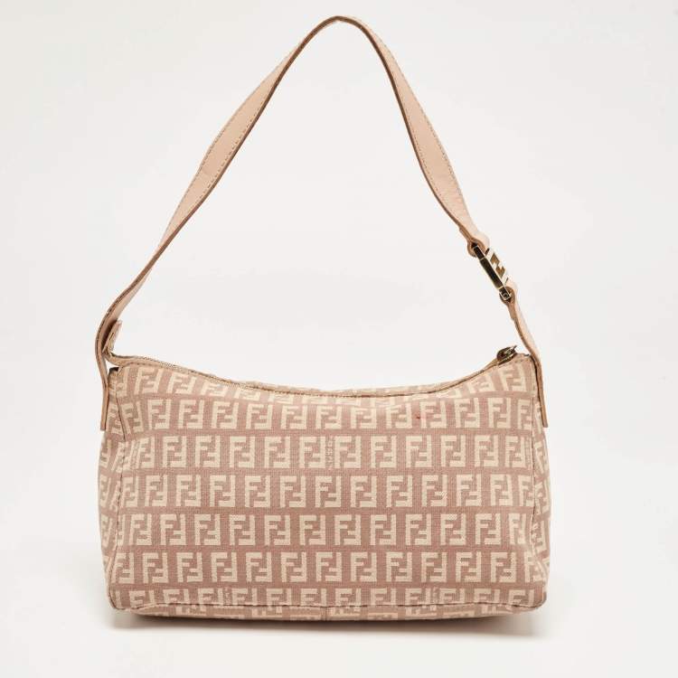 Pre Owned Fendi Beige Zuchinno Canvas and Leather Pochette Bag
