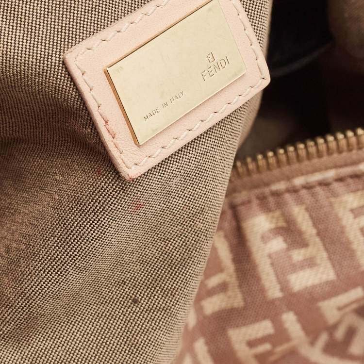 Pre Owned Fendi Beige Zuchinno Canvas and Leather Pochette Bag