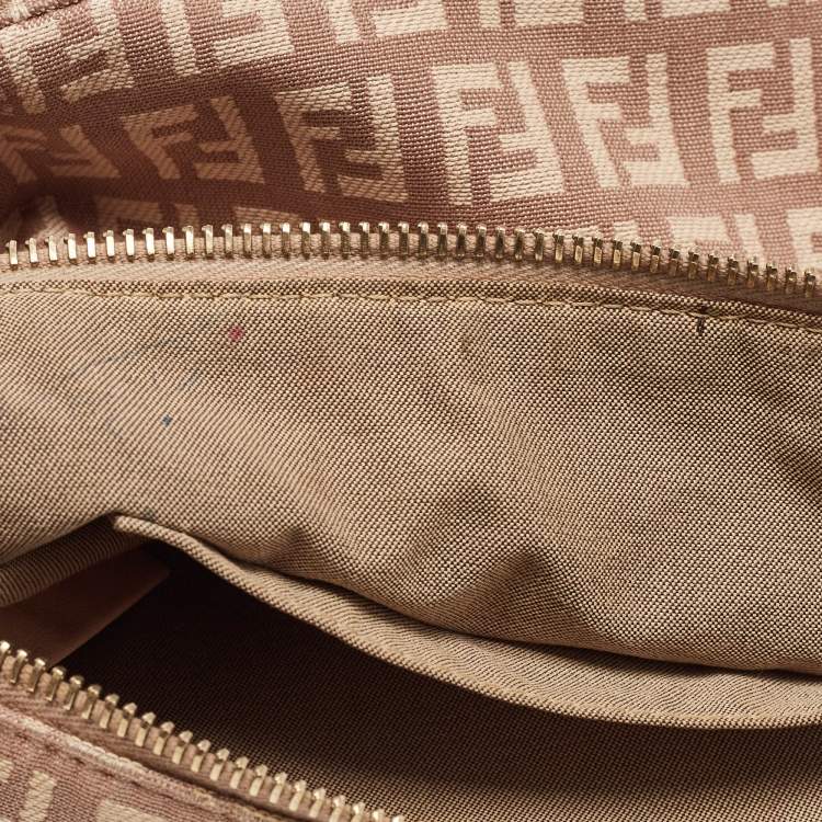 Pre Owned Fendi Beige Zuchinno Canvas and Leather Pochette Bag